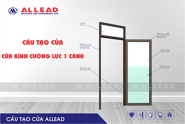 cấu tạo cửa kính cường lực khung nhôm 1 cánh đẹp