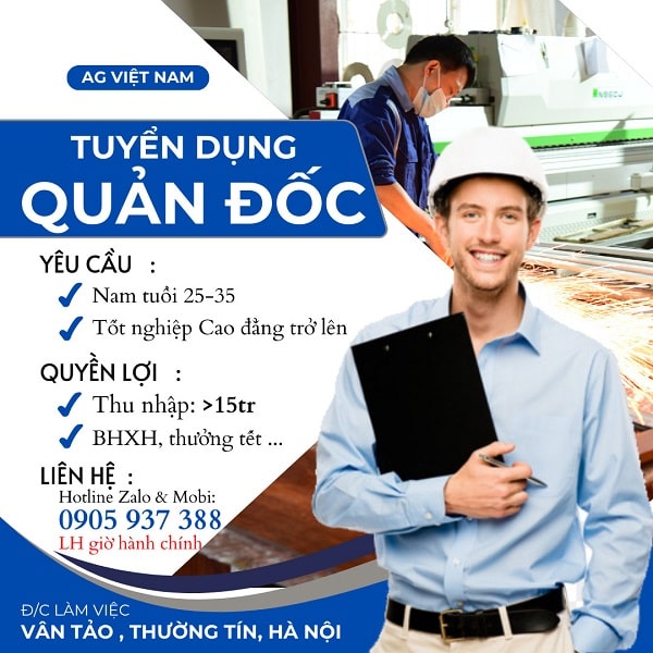 [Việc Làm Nhôm Kính]: AG Việt Nam Tuyển Quản Đốc Xưởng Sản Xuất