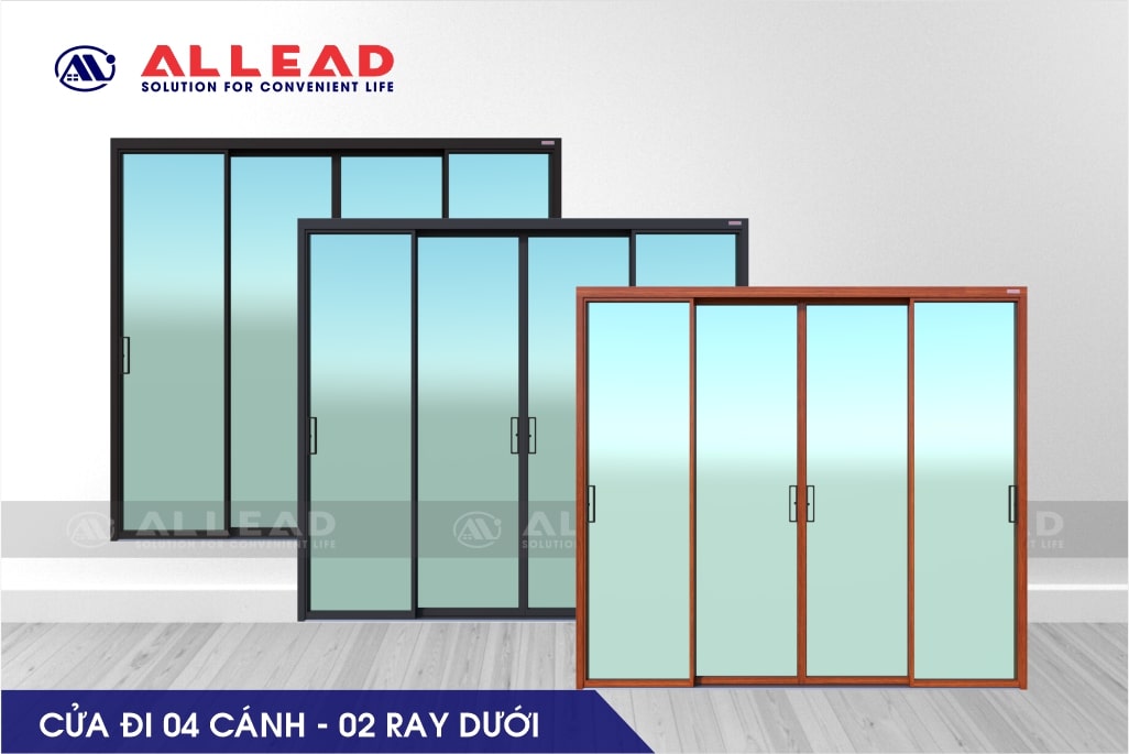 Cửa đi 4 cánh 2 ray dưới hệ Slim