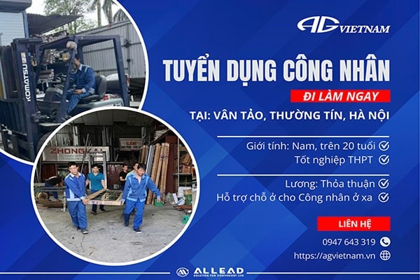 AG VIỆT NAM TUYỂN DỤNG LĐPT BỘ PHẬN KHO VẬT TƯ VÀ THÀNH PHẨM